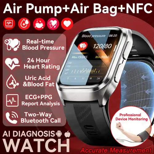 2025 AI 진단 ECG 건강 스마트 워치 남성 혈압 지질 요산 NFC 공기 펌프 에어백 건강 Smartwatches 여성 IOS 용
