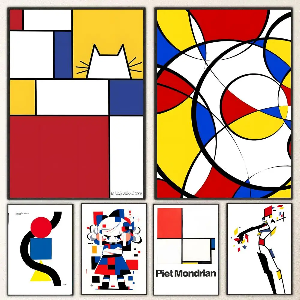 Poster Anime Piet Mondrian, adesivi per poster ad alta definizione, adatti per camera da letto, soggiorno, decorazione domestica