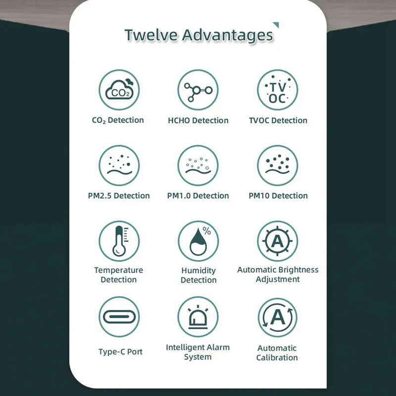 Tuya Wifi مقياس جودة الهواء، 8 في 1 مراقبة جودة الهواء الداخلي، مراقبة ثاني أكسيد الكربون المحمولة، جهاز قياس درجة الحرارة والرطوبة، سهل الاستخدام