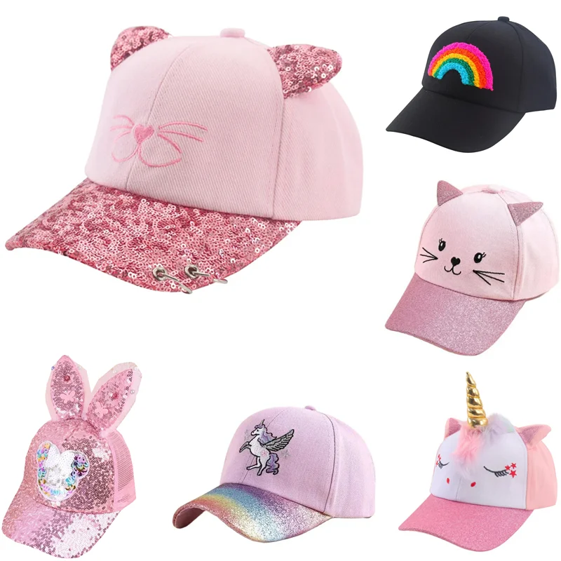 New Sequin Cat Children Baseball Cap Kids Girls Sun Hat Cotton Adjustable Boys Girls Visor Hat Child Sport Baseball Cap