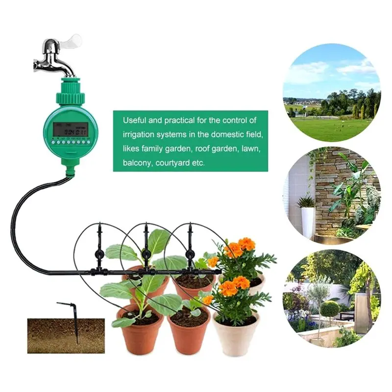 ^ وصول شاشة الكريستال السائل الإلكترونية حديقة سقي الموقت التلقائي الري صمام ذكاء جهاز التحكم في الري لا بطارية