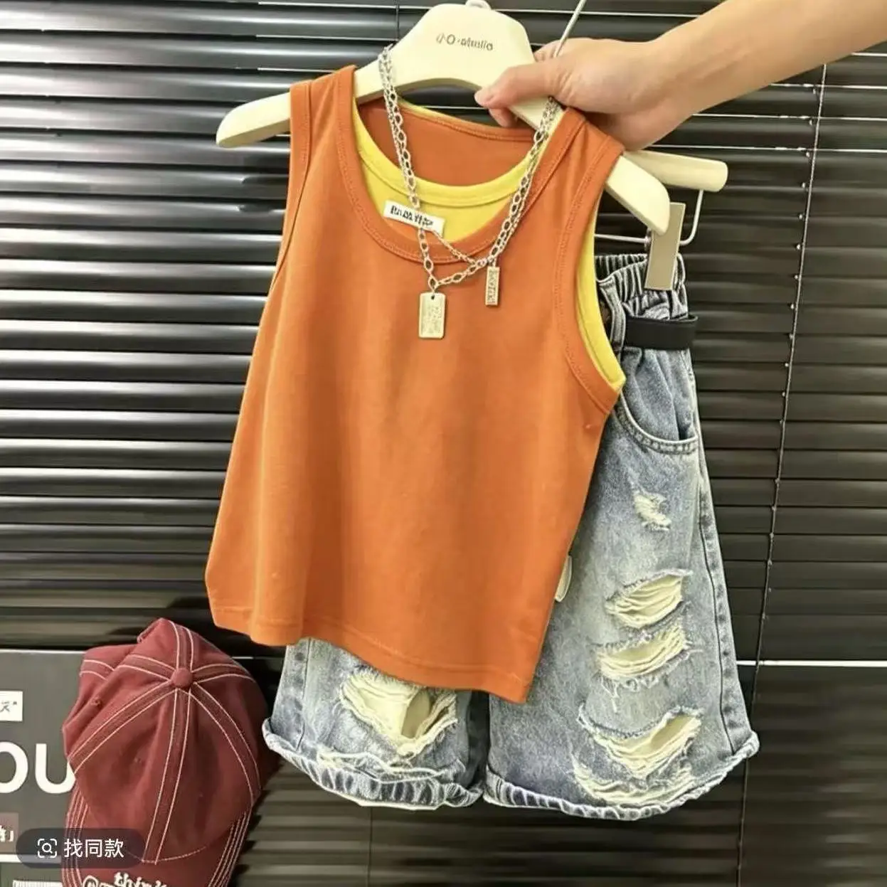 Boys Cotton Vest Ripped Jeans 2 Piece Set Summer New Kids Fashion Fake Two Piece Outfit Denim Pants Children Clothing