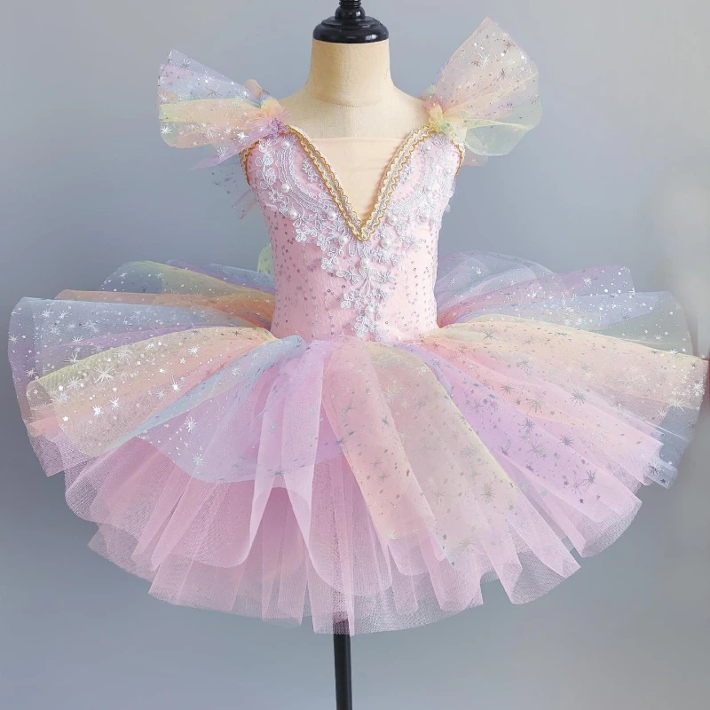 

Children's New Year Dance Skirt Ballet Girl's Little Swan Dance Dress Colorful Kindergarten Baby Dance Fluffy Yarn Skirt