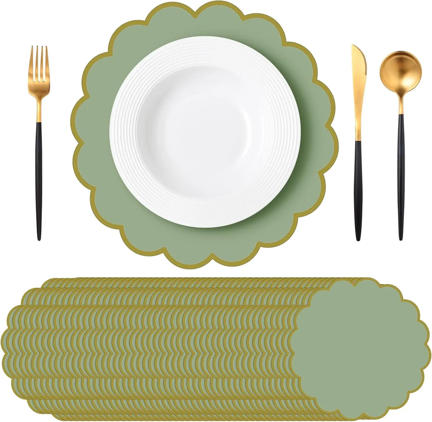 

50 одноразовых фигурных подставок под тарелки, круглые салфетки для стола диаметром 13,5 дюймов, для дня рождения, свадьбы, вечеринки, сервировки стола, цвет шалфейно-зеленый
