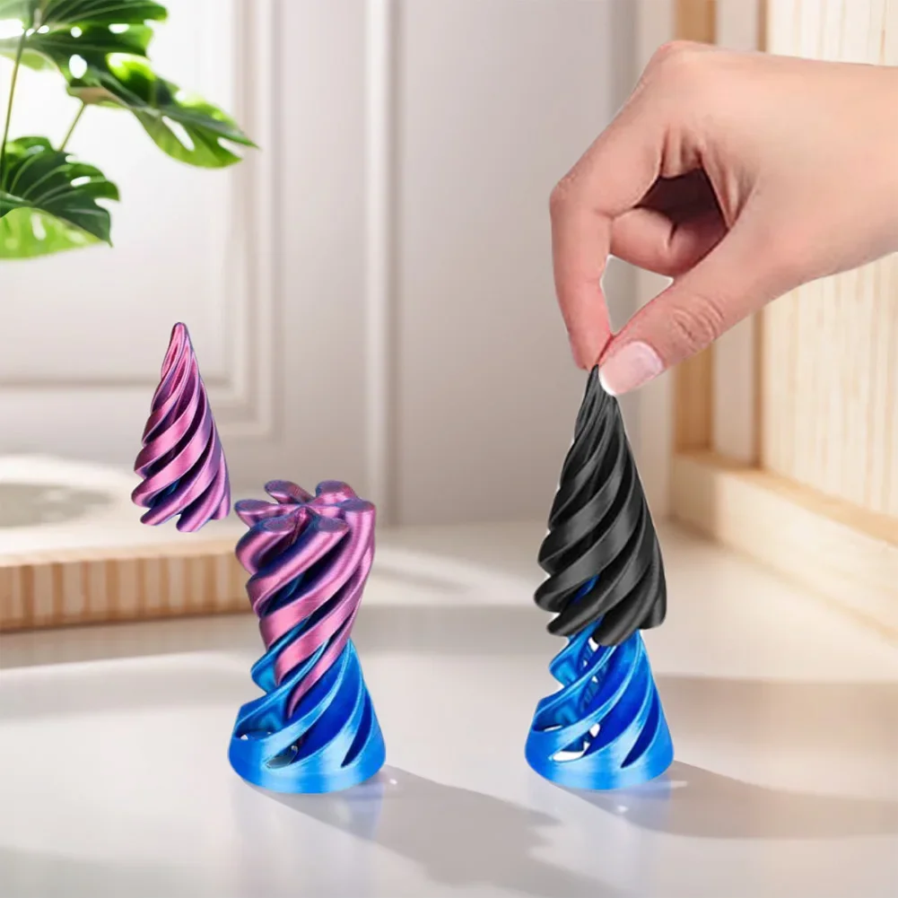 Pyramid Helix Screw Fidget Toy 3D Printed Spiral Cone Decompression Decorative Ornaments Impossible Passthrough Sculpture