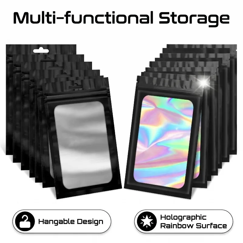 200 Stück Holographische Mylar-Beutel, Plastik-Laser-Irisierende Ziplock-Beutel für Maniküre, Wimpern-Display, Ohrringe, Schmuck-Aufbewahrungsbeutel