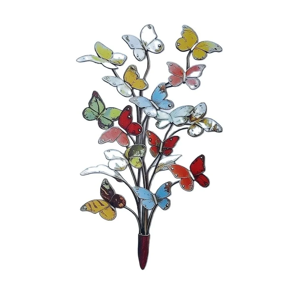 2D Flat Butterfly Garden Stake Metal Decorative Butterfly Plant Stake Colorful Butterfly Shape Butterfly Yard Stake