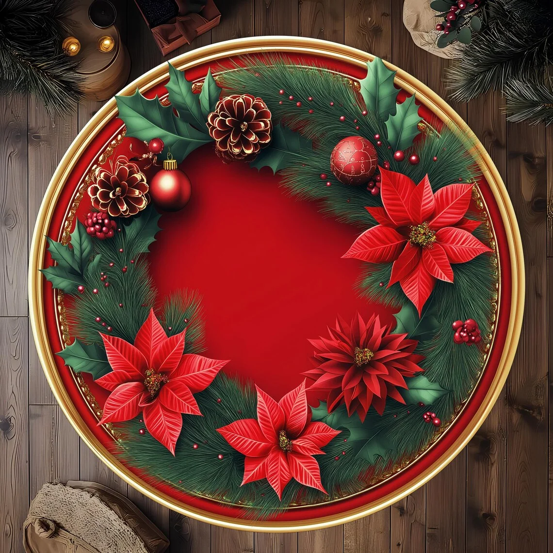 Weihnachtsstern-Blumendruck, runder Teppich, rutschfeste Stuhlmatte für Wohnzimmer, Schlafzimmer-Dekoration, weicher Teppich