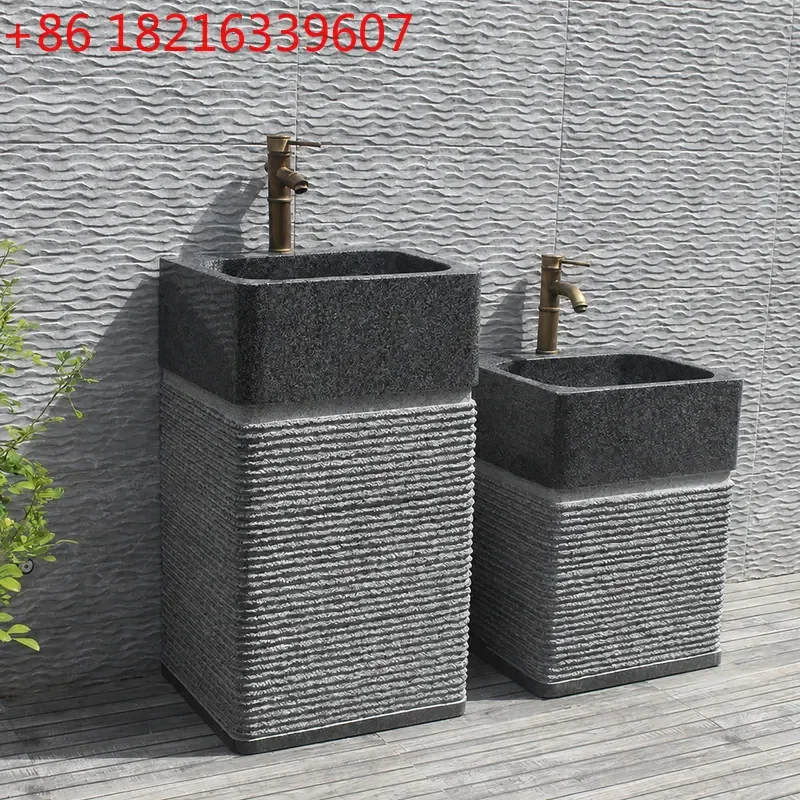 YAO Outdoor Stone Wash Basin Courtyard Rough Stone Column Sink Villa Pool Garden Pedestal Hand Washing Station Natural Rock