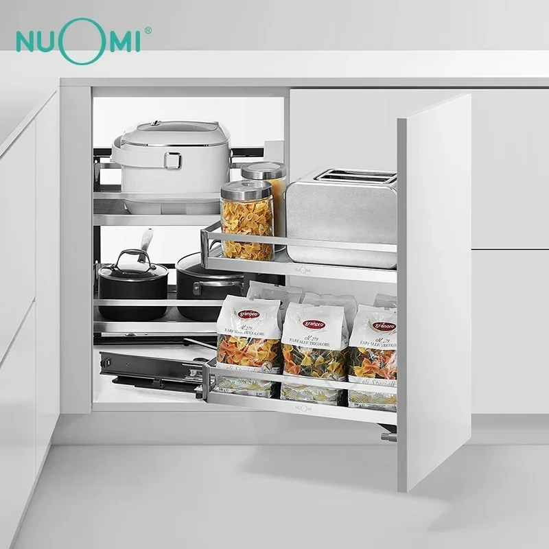 NUOMI Modern Kitchen Pull Out Basket Cabinet Pantry Organizer Storage Linkage Structure Saucer Magic Corner for Kitchen Cabinet