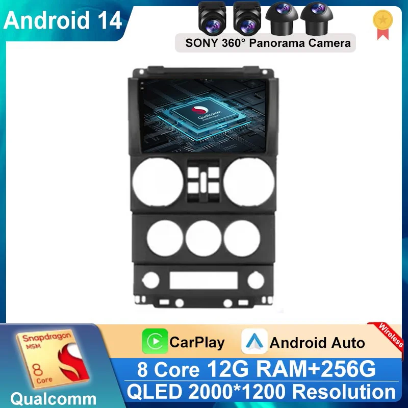 

Car Radio Android 14 For Jeep Wrangler Unlimited 3 JK 2008 - 2010 Stereo GPS Carplay Multimedia Player Navigation Auto DSP Audio