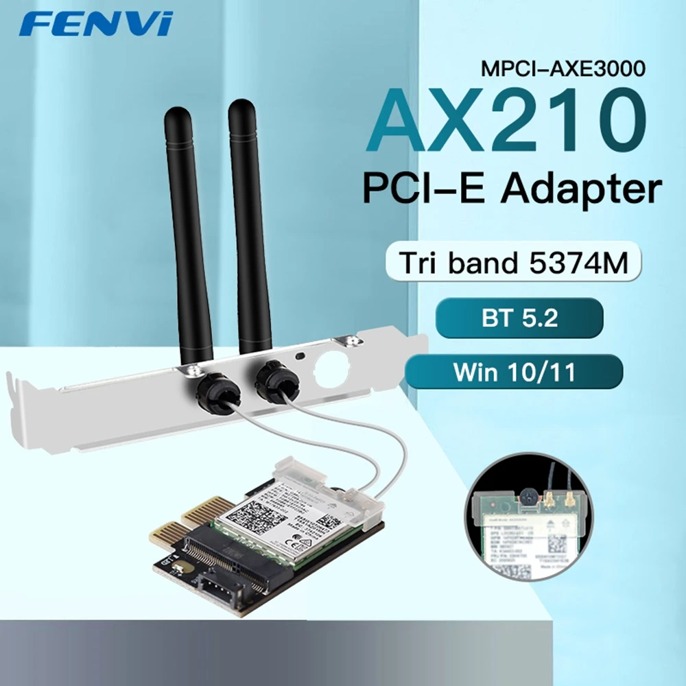

Wi-Fi 6E Intel AX210 WiFi6 Card 5374Mbps For Bluetooth 5.2 802.11AX 2.4G/5G/6Ghz PCI-E Wireless Network Card Adapter PC Win10/11