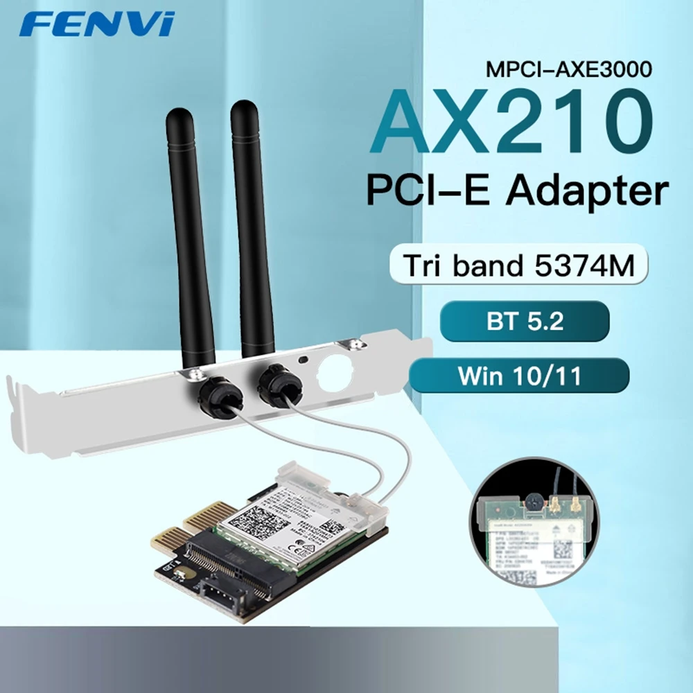 

Wi-Fi 6E Intel AX210 WiFi6 карта 5374 Мбит/с для Bluetooth 5,2 802.11AX 2,4G/5G/6 ГГц PCI-E беспроводной сетевой адаптер для ПК Win10/11