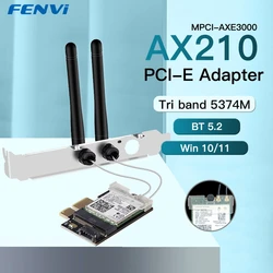 Adaptateur de carte réseau sans fil pour PC, Wi-Fi 6E, Intel AX210, WiFi 6, 5374Mbps, Stérilisation Bluetooth 5.2, 11humanity, 2.4G, 5G, 6 mesurz, PCI-E, Win10, 11