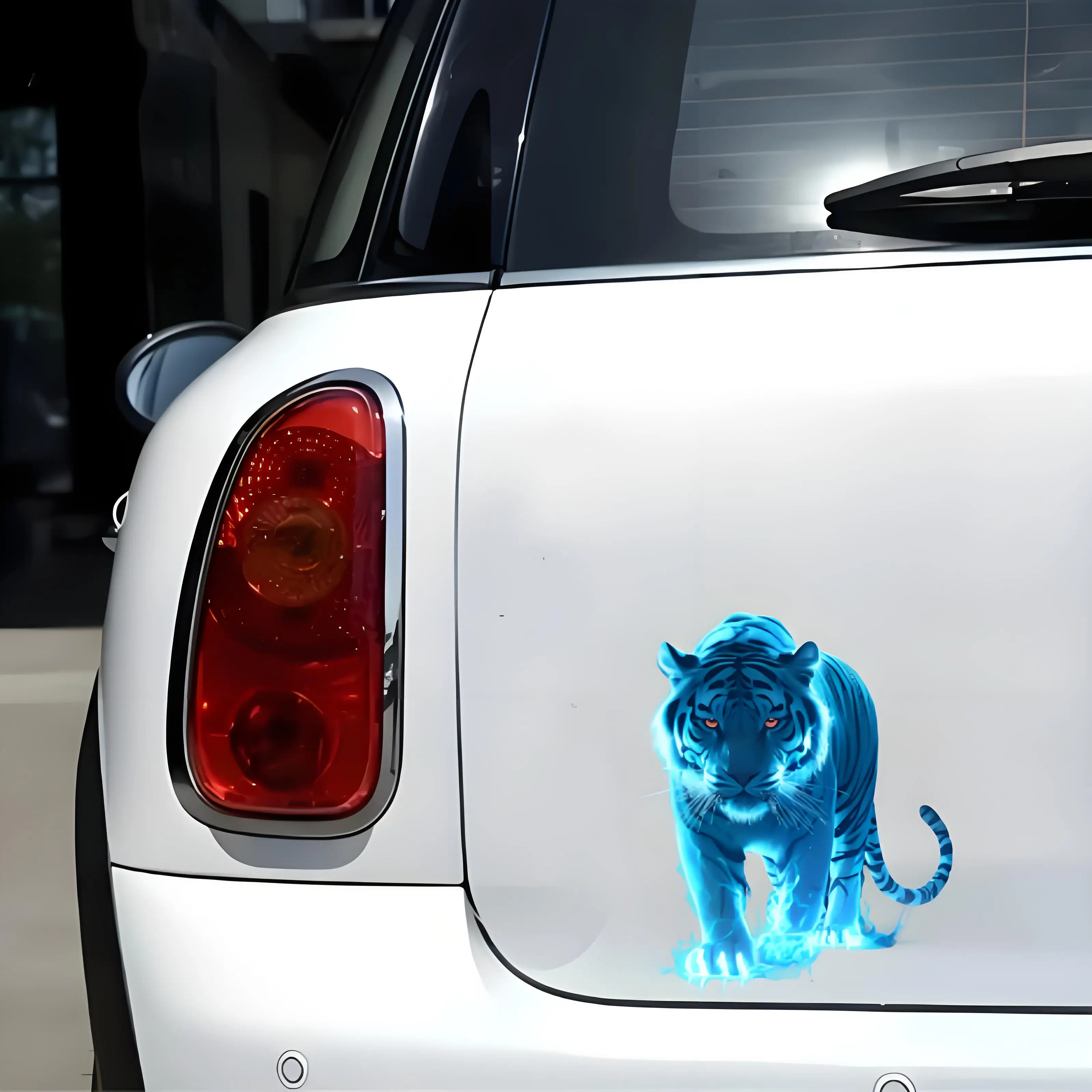 

1PC Blue Flame Tiger Car Stickers Waterproof Fuel Tank Vinyl Stickers Motorcycle Window Bumper Body Decoration by 4.33*5.51 inch