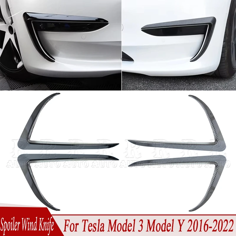 

For Tesla Model 3 Model Y 2016-2022 Car Front Fog Lamp Spoiler Wind Knife Carbon Protective Cover Decoration Sticker Accessories