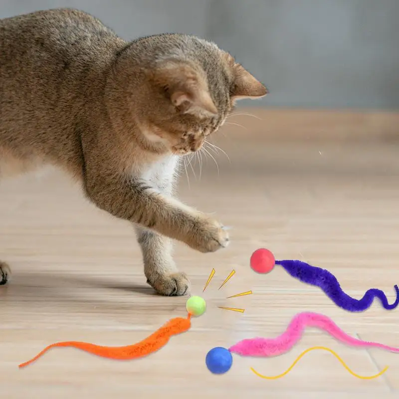 

Bouncy Ball Cat Toy 6PCS Interactive Cat Toy Ball Cat Worm Toy Creative Fuzzy Worm Bouncy Balls Bouncy Tails Cat Toy Cat Chaser