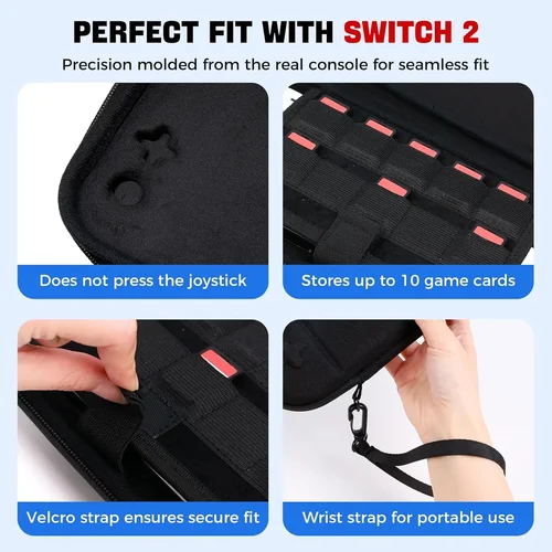 Imagen 2 del producto Bolsa de almacenamiento de transporte IINE para Switch 2, Estuche De Viaje de carcasa dura dividida con correa de capas desmontables de gran capacidad, accesorios para juegos
