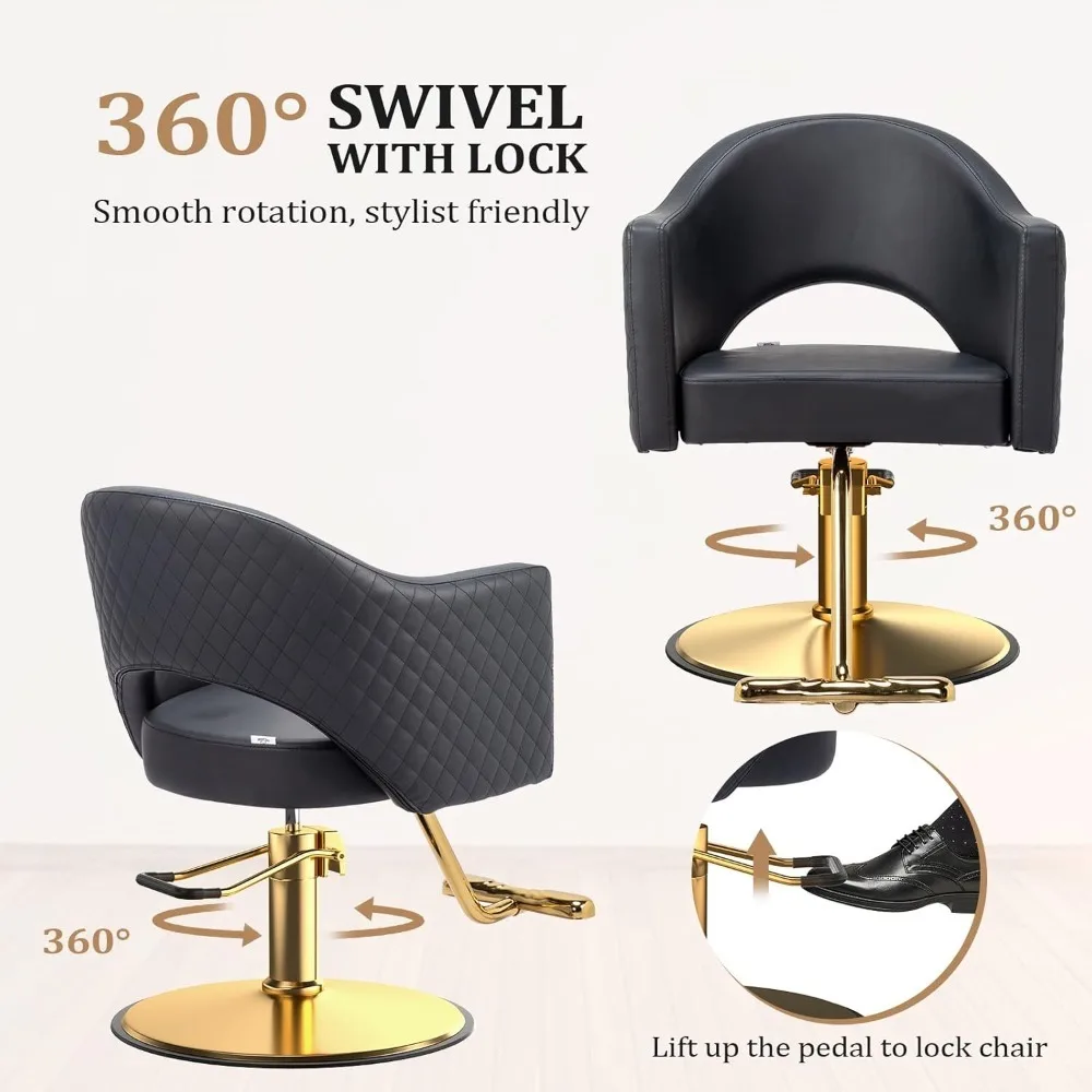 Barber Chairs for Barbershop Gold Black Styling Chair, Salon Chair for Hair Stylist, Heavy Duty Hydraulic Pump