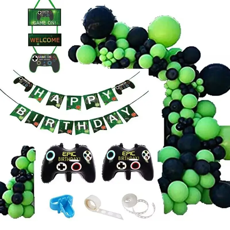 

107Pcs Gaming Theme Balloon Garland Black Green Latex Balloon Arch Kit for Kids Boy Gaming Party Boys Birthday Party Decor