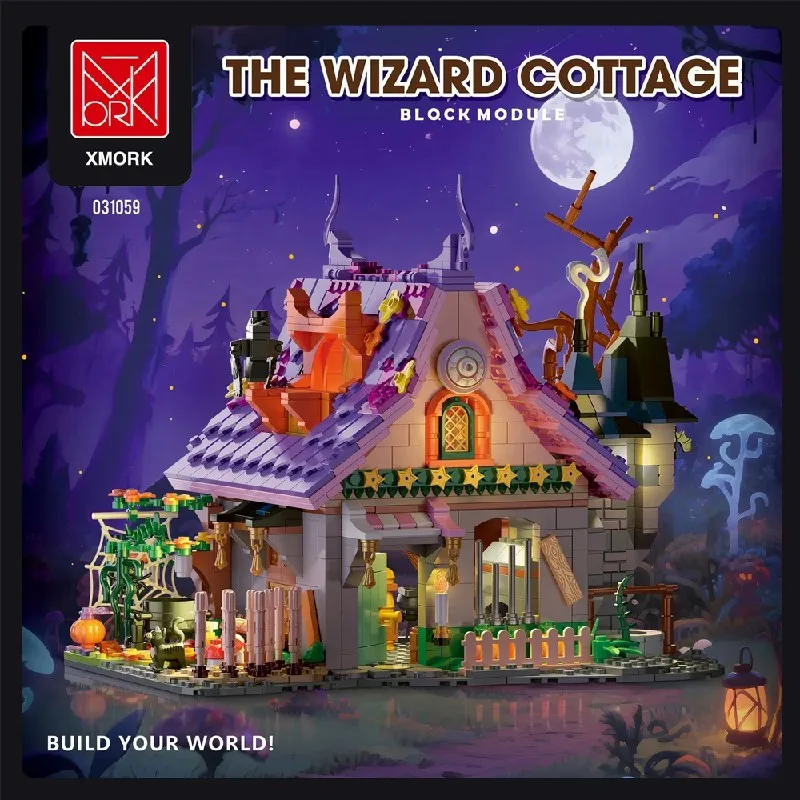 Klemmbausteine Mittelalterliches Magier-Häuschen mit LED, modulare Sets, Stadtansicht, Apartment, Laden, Haus. Architektur-Bausatz, Spielzeug für Jungen/Erwachsene/Kinder, Geschenk, 1202 Teile