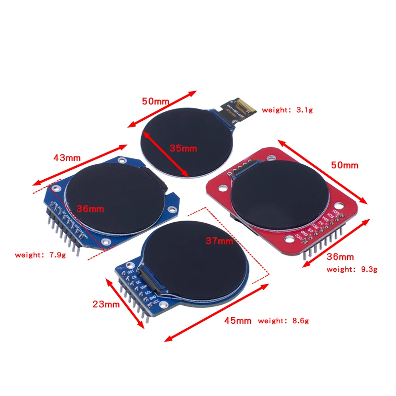 WAVGAT 1.28 inch TFT LCD Display Module Round RGB IPS HD 240x240 Resolution GC9A01 Driver 4 Wire SPI Interface Adapter Board