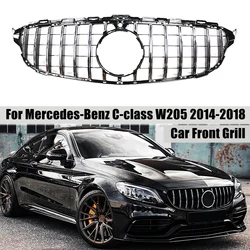 Dla Mercedes Benz klasa C W205 C205 2014-2018 przedni zderzak samochodowy Grill GTR styl Racing Grille C220 C250 C300 C350 akcesoria samochodowe