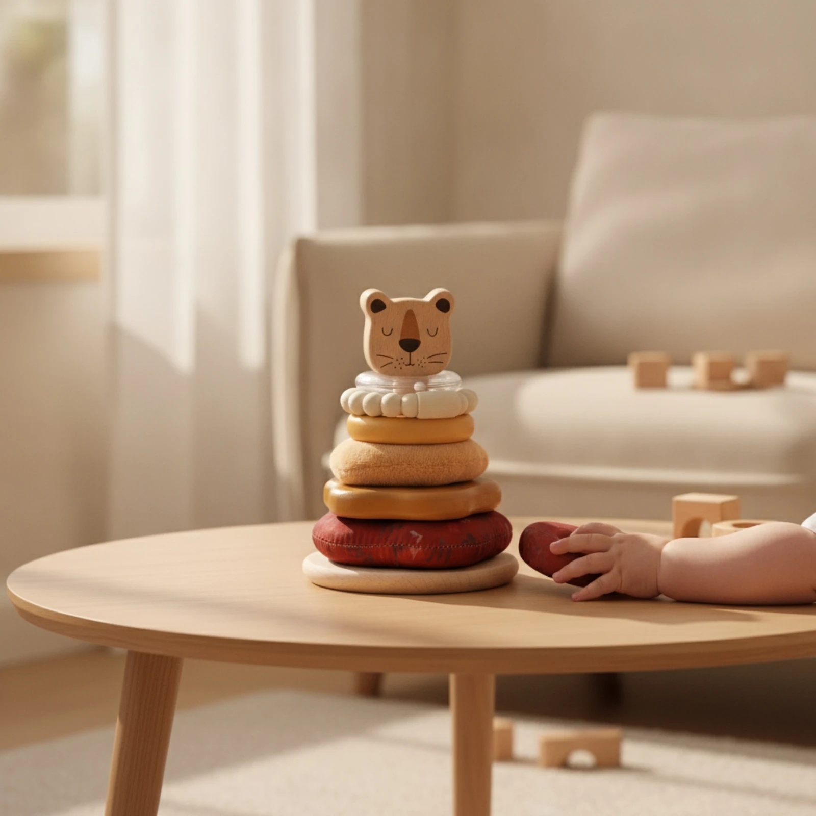 Stacking Toy with Lion Topper and Wobble Base Educational Lion Stacking Toy Wobble Stacker with Rings Developmental for Babies