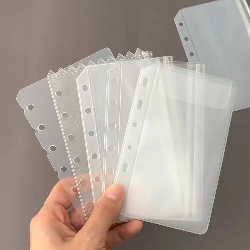 5Pcs A7 6-Hole PVC Loose Leaf Bags Binder Budget Pouches Photocards Collect Book Pocket Notebook Insert Pages Notebook Planner