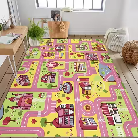Pink City Carpet for Girls Room Decor Hopscotch Game Kids Play Mat Nursery Living Room Rug Floor Mat Christmas Gift Idea