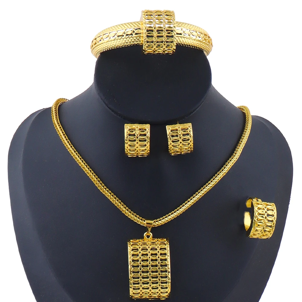 

New Dubai African Jewelry Set Luxury 24K Gold Color girls jewelry set for Women Waterproof Beach Party Jewelry Summer