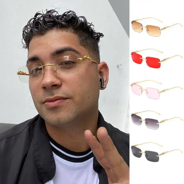 

BOYSEEN Rimless Sunglasses UV400 Fashion Square Metal Glasses For Men Women Designer Street Style Eyewear