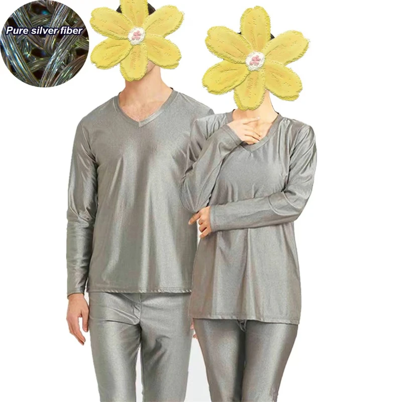 Měkké conductive stříbro vlákno long-sleeve spodky antibakteriální EMF/EMI/RF blokování anti-radiation faraday tkaniny longjohns