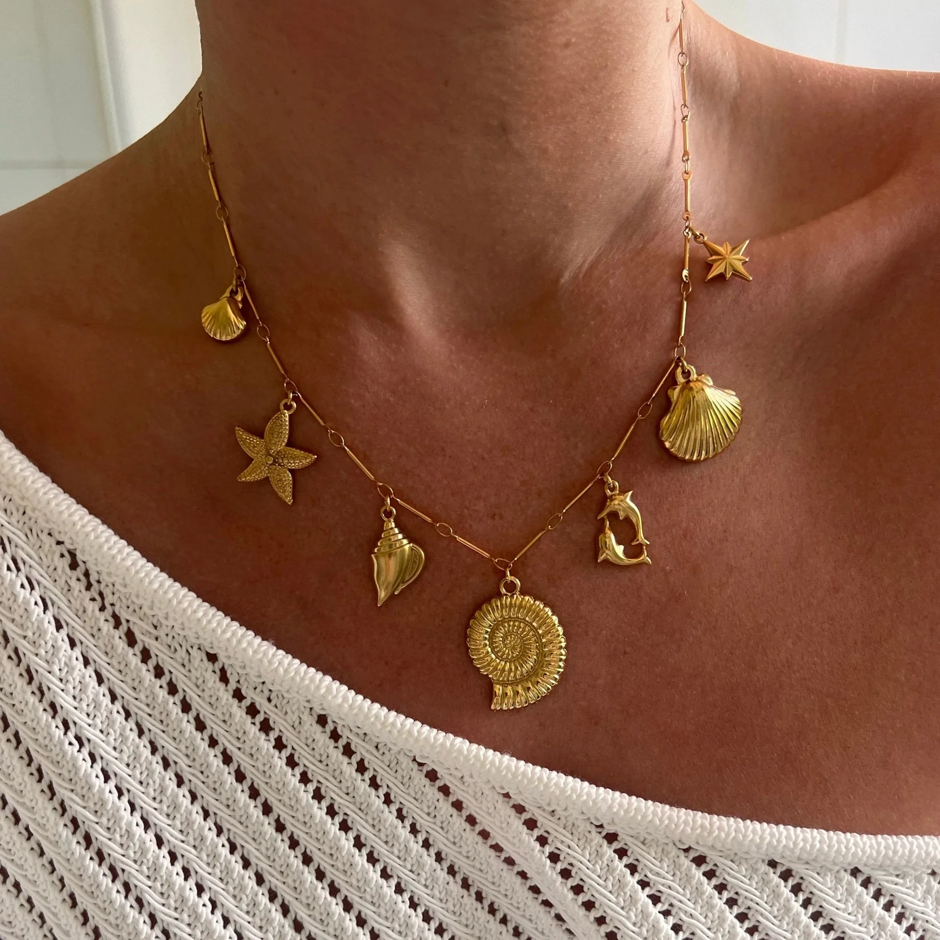 New Shell Starfish Love Pendant Necklace Round Bar Chain for Women Simple Versatile Women's Clavicle Chain Jewelry Gifts