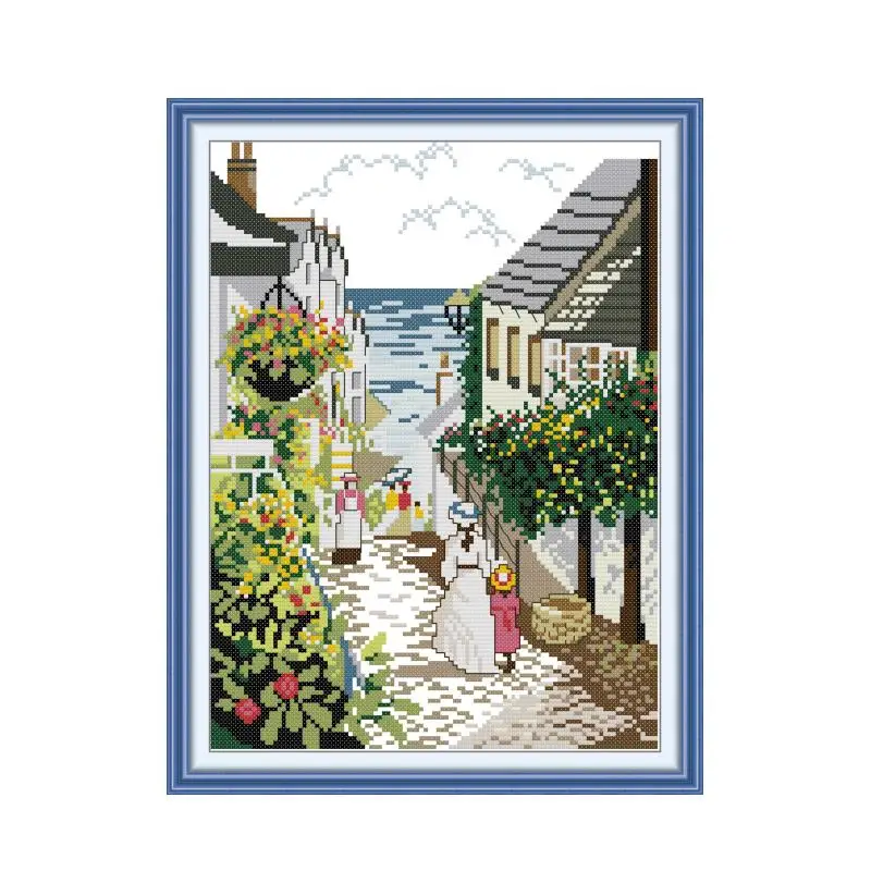 Beach town cross stitch kit  14ct 11ct count print canvas hand sew cross-stitching embroidery handmade needlework