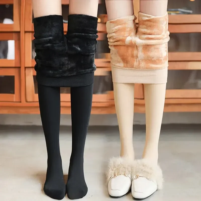 

Новые зимние утепленные леггинсы для женщин, толстые эластичные чулки, флисовые бархатные шерстяные леггинсы с высокой талией, тонкие чулки