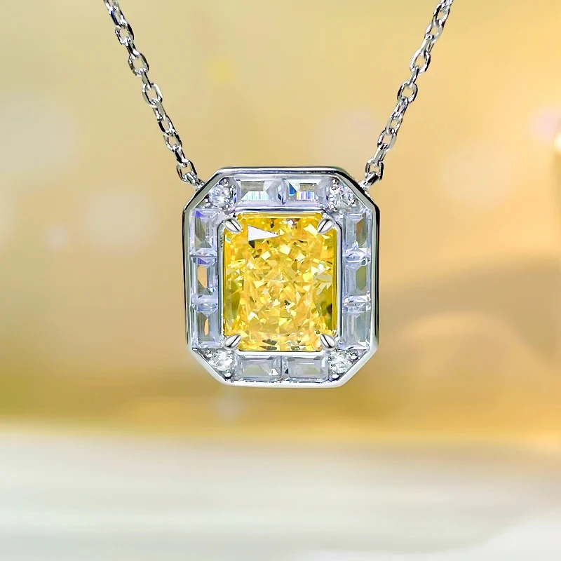 

Fashionable and minimalist 925 sterling silver artificial yellow diamond pendant set with high carbon diamond wedding jewelry