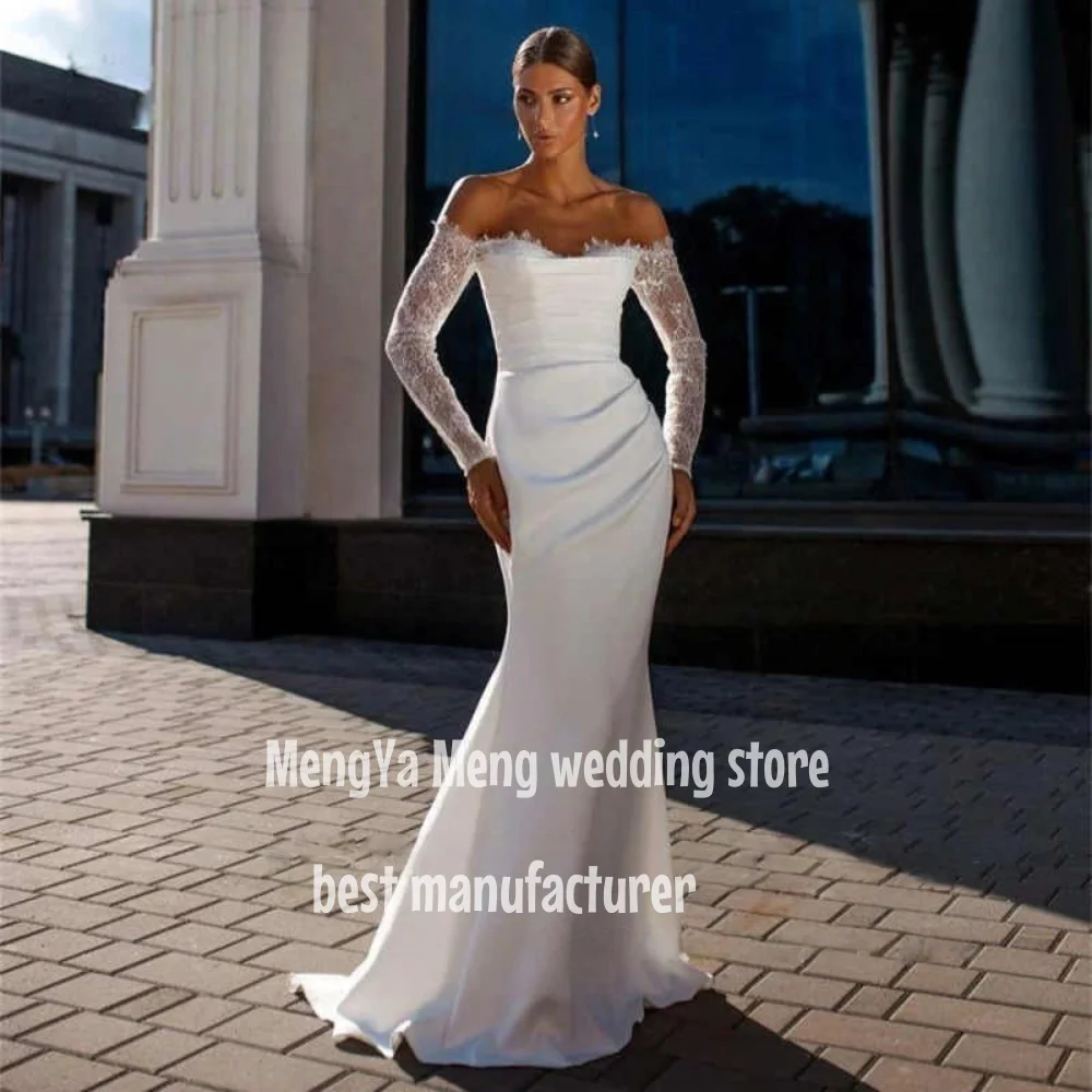 

Eightale Bohemian Mermaid Wedding Dress Customized Off Shoulder Lace Pleats Backless Long Vestido De Novia Bridal Gown For Women