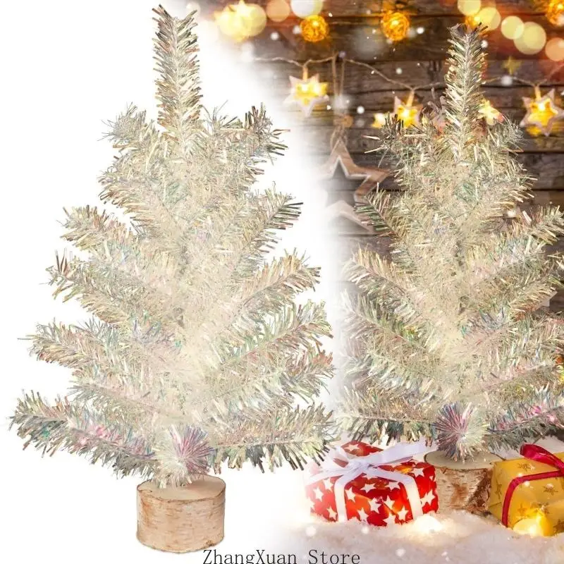 weißer Mini-Weihnachtsbaum mit Holzsockel, 40 großer PVC-Weihnachtsbaum für Büro, Schreibtisch, Wohnzimmer – Detail 2