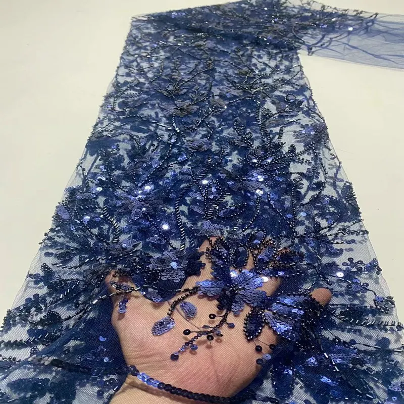 

new arrival Embroidered French Nigerian Lace Fabric french net lace fabric with beads TS9840