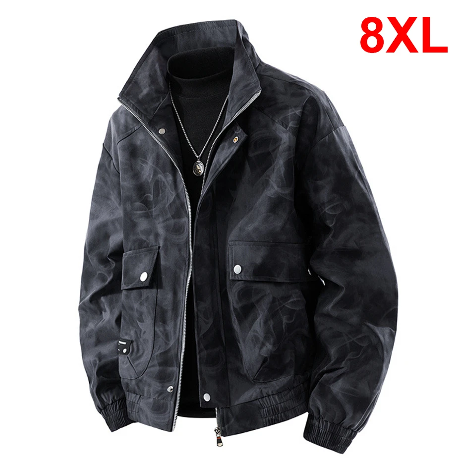 

Vintage Jacket Men 8XL Plus Size Cargo Jackets Fashion Casual Tie-dye Design Coat Male Spring Autumn Outerwear Big Size 8XL