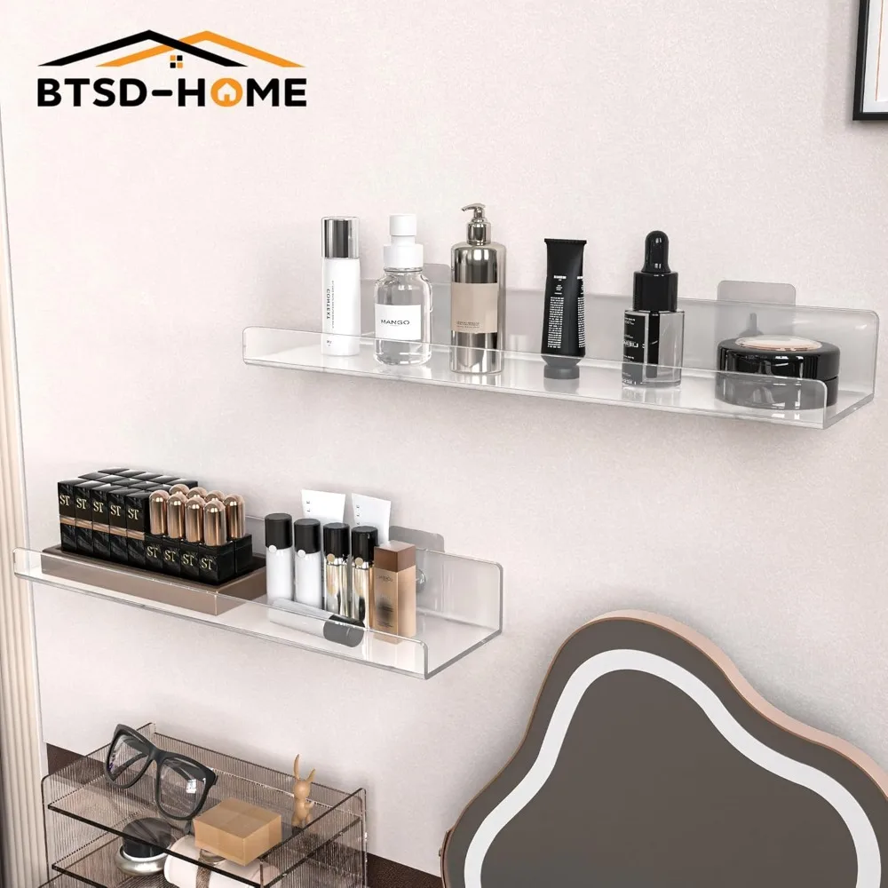 BTSD-home 6 عبوات من أرفف الأكريليك الشفافة مقاس 15 بوصة للجدار، أرفف حائط أكريليك مثبتة بشكل غير مرئي رف كتب للأطفال لـ Ba