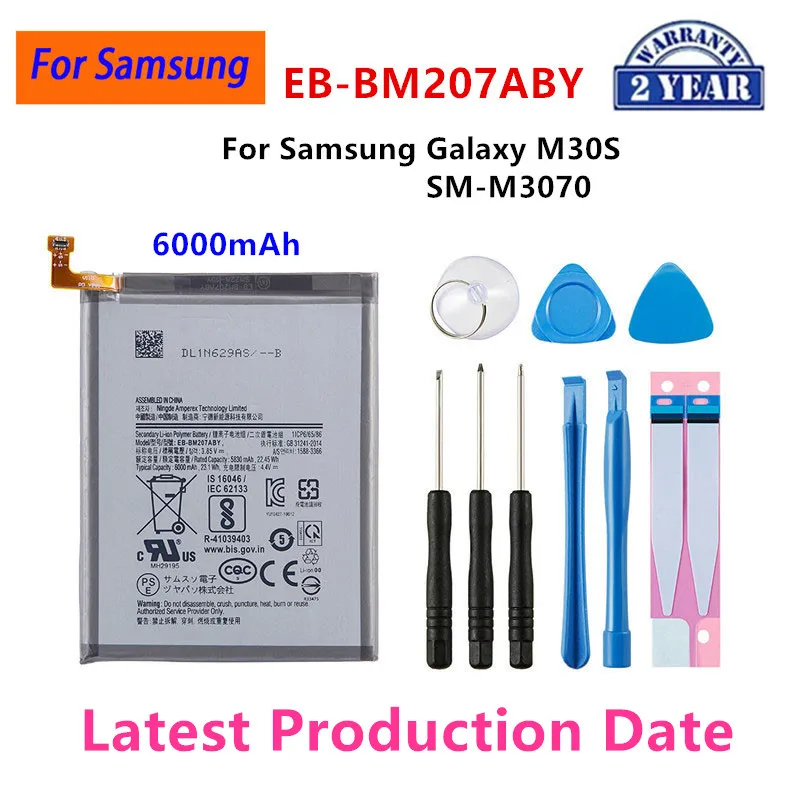 Brand New EB-BM207ABY Replacement 6000mAh Battery For Samsung Galaxy M30s SM-M3070 Mobile Phone Batteries+Tools