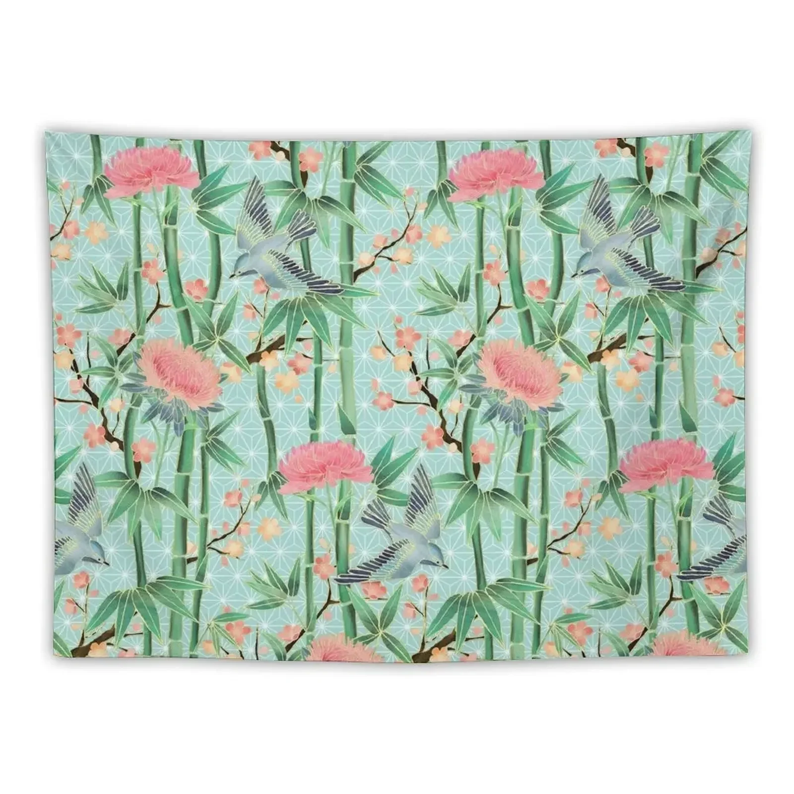 

Bamboo, Birds and Blossom - soft blue green Tapestry Aesthetic Room Decorations Room Decore Aesthetic Tapestry