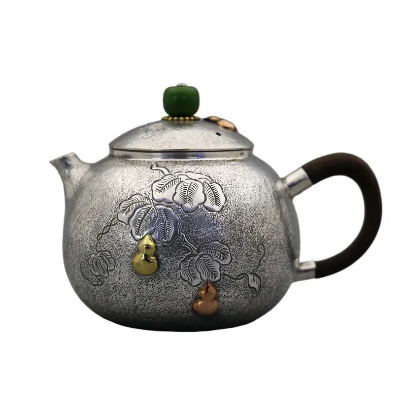 

Sterling silver 999 brewing teapot small teapot frosted gourd simple old filter tea leak home tea set