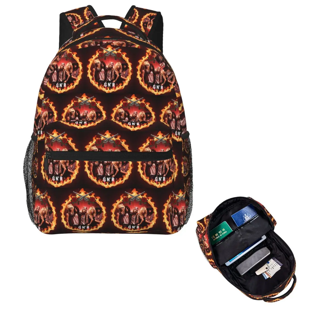 

G N' R Digital Art. Circle In Flames Student Backpack School Bag Hiking Travel Daypack Boys Girls Fashion Bookbag Shoulder Bags