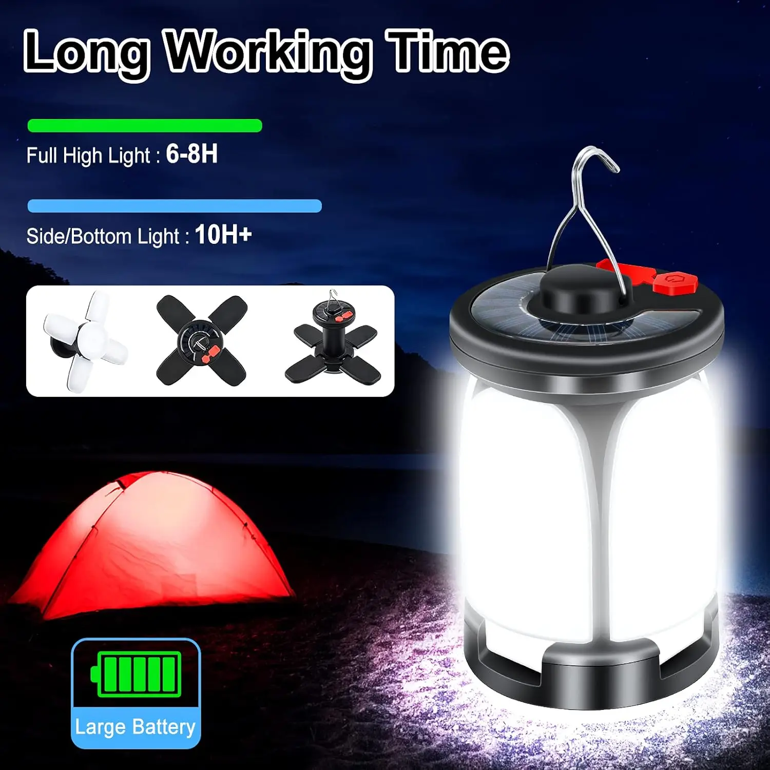 1-5PCS Camping Lantern LED Lamp with 6 Light Modes Ultra Bright LED Tent Lamp USB & Solar Rechargeable Hiking Lights for Fishing