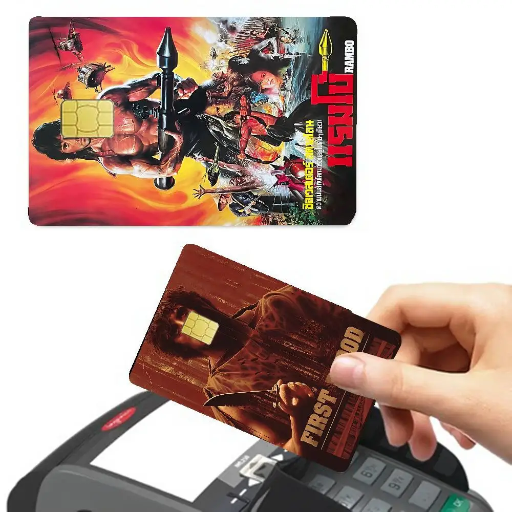 الفيلم الكلاسيكي رامبو أول الدم بوكر ملصق فيلم الشريط الجلد لبطاقة الائتمان بطاقة الخصم الكرتون ملصقات مقاومة للماء رقاقة صغيرة #2