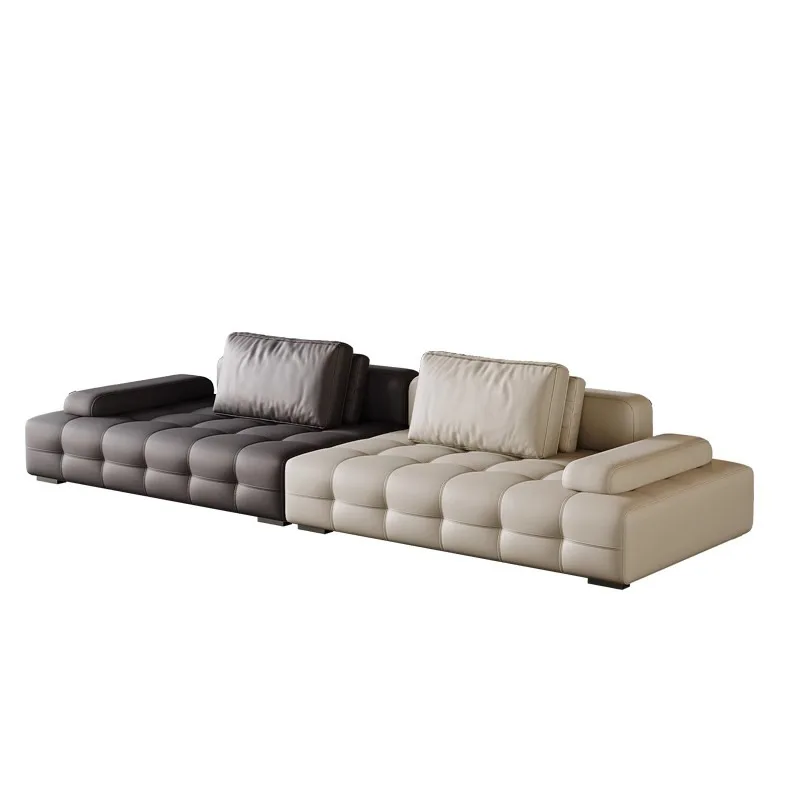 

Straight row leather sofa, Italian minimalist living room villa large apartment large flat layer designer leather sofa