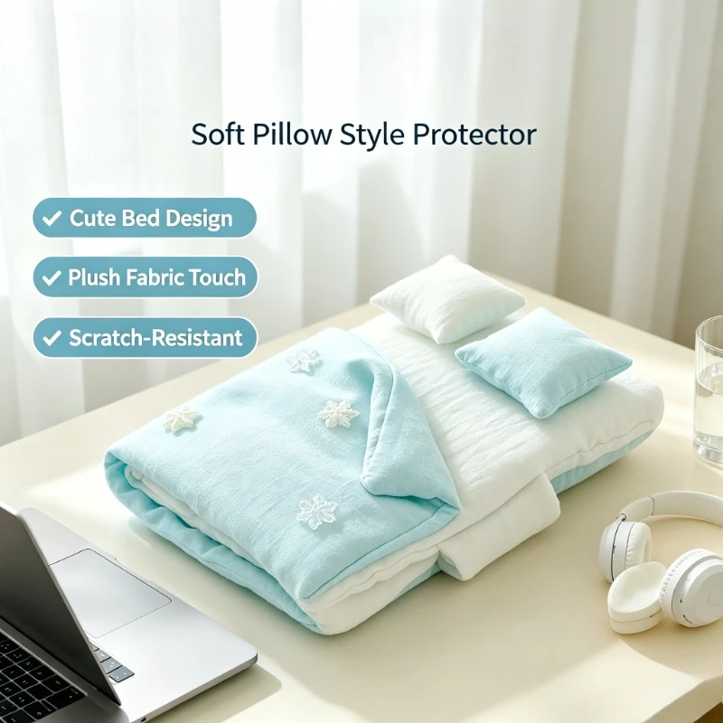 Snowflake‑Decor Cotton Yarn Book Protector, Kawaii Bed‑Style Cover with Mini Pillows for A5 A6 Journals